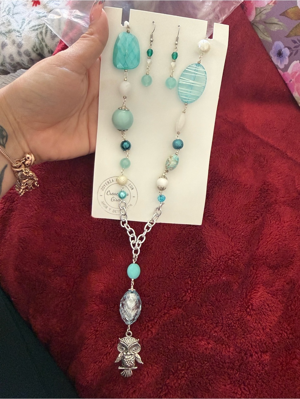 Handmade Turquoise, blue and white long necklace